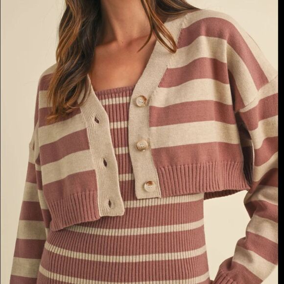 Mable Striped Beige and Mauve Women's Sweater Size L - Picture 1 of 7